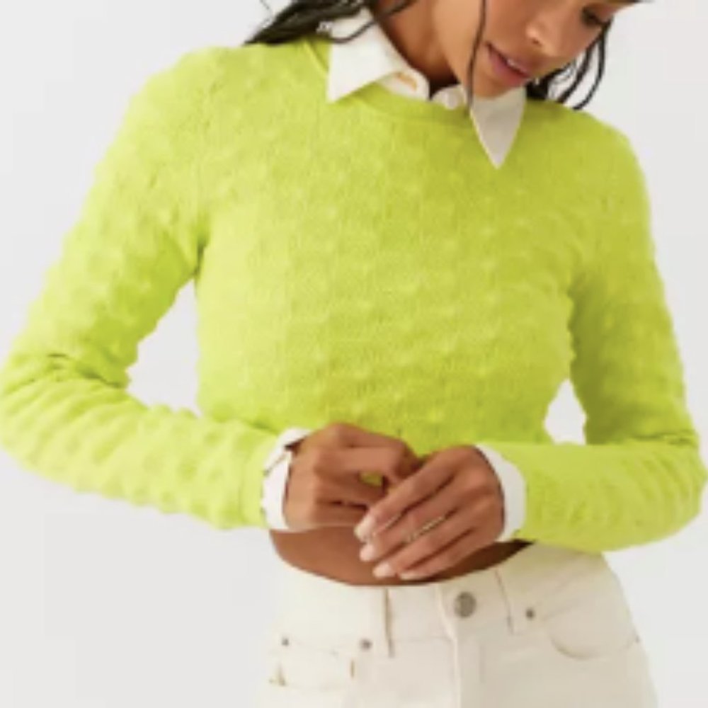 UO Hayden Textured Crew Neck Sweater in Lime